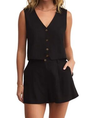 Z Supply Sleeveless Button V-Neck Crop Top & Shorts Set
